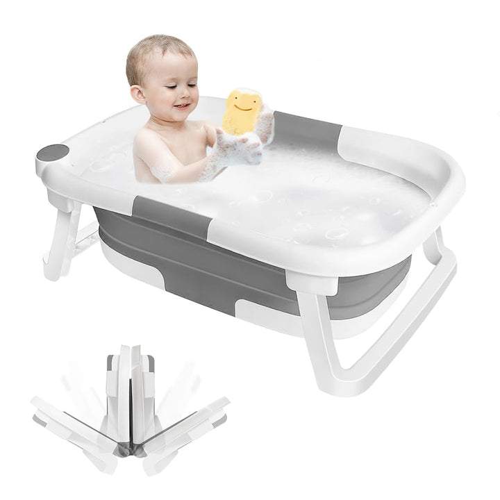 OHMG Faltbare Badewanne für Kinder, Babybadewanne, tragbar, multifunktional, grau, mit Ständer, mit