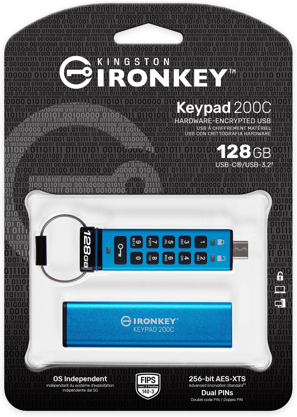 Kingston IronKey Keypad 200 Typ-C Hardware-verschlüsselter USB-Stick FIPS 140-3 Level 3 (ausstehend)