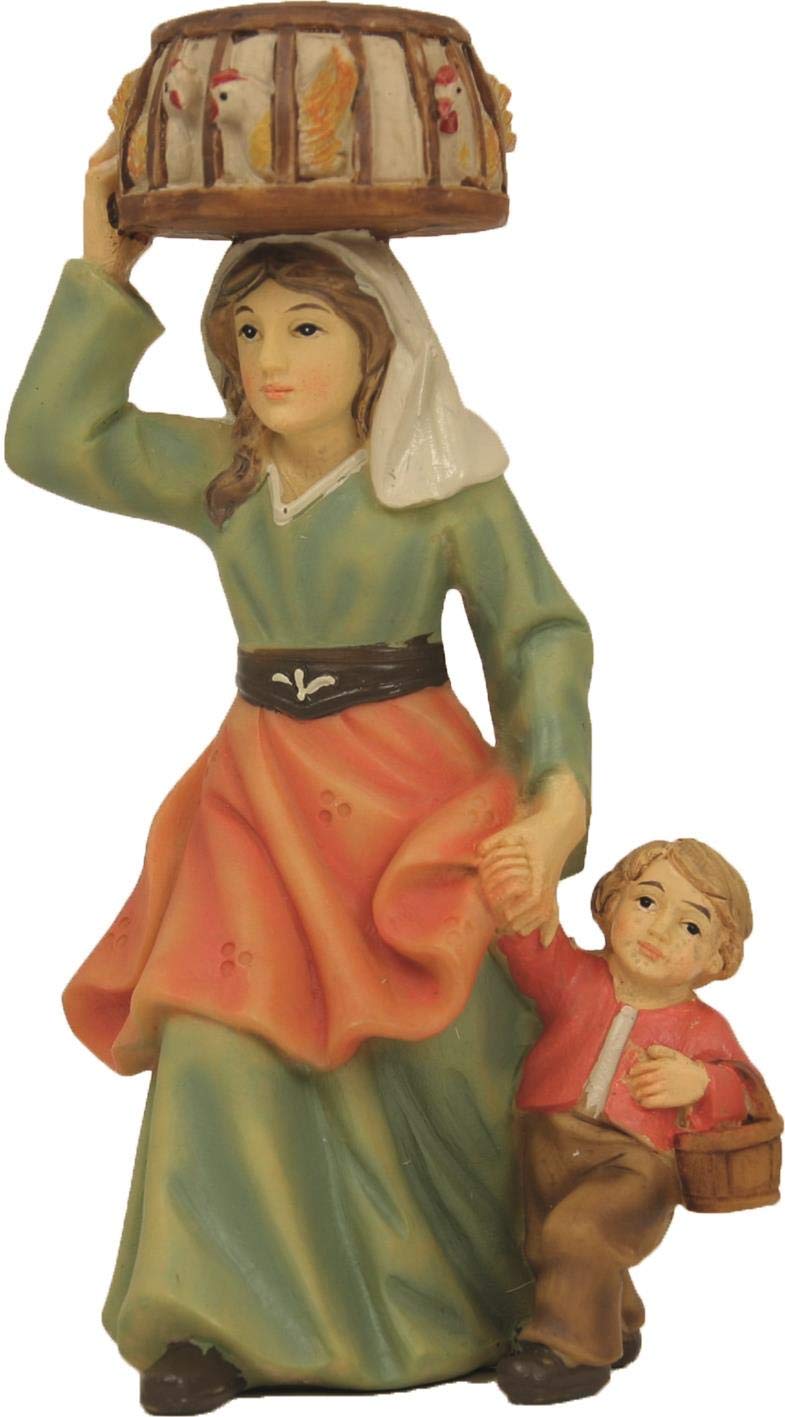 Krippenfigur Magd mit Kind und Hühnern passend für 7cm Figuren (444444635284966)