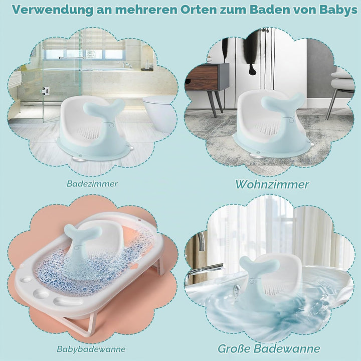 Niedlicher Walform Baby Badewannensitz,atmungsaktives und elastisches Netz-Silikonkissen,ergonomisch