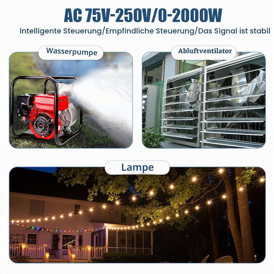 Funk Fernbedienung Schalter AC 220V 230V 30A, Drahtloser Relais-Empfänger mit 2 Sendern, Steuerung f