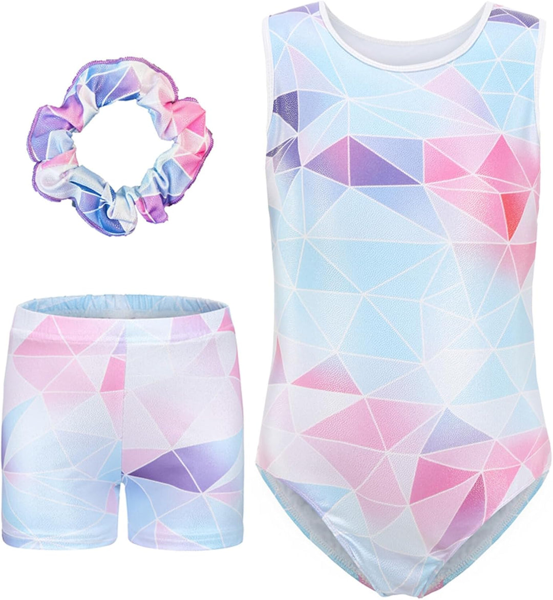 SEAUR Mädchen Turnanzug Turnshorts Haarband Set Kinder Turnen Trikot Shorts Gymnastik Ärmellos/Langa