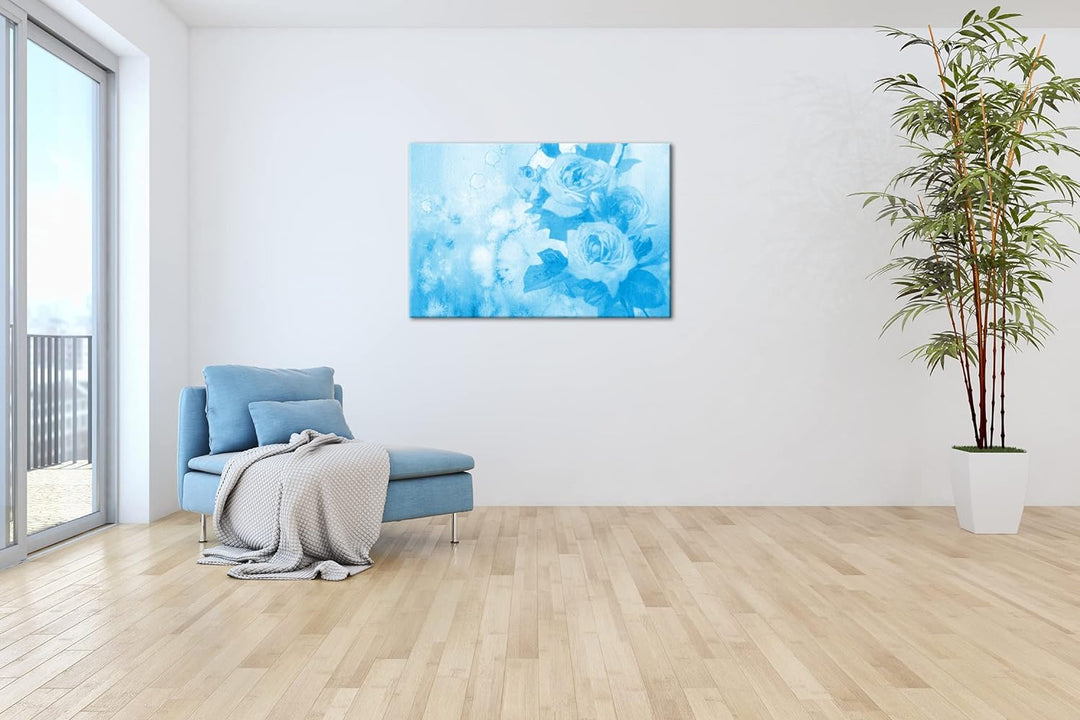 deyoli Illustration einer Rosa Rose Format 80x60 Effekt: Monocrome Blau als Leinwandbild, Motiv fert