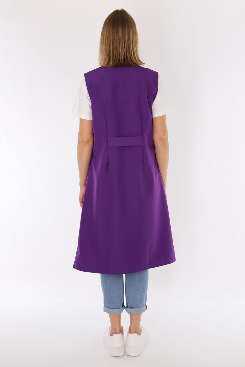 Damenkittel ohne Arm Kochschürze Kittel Schürze Knopfkittel einfarbig Hauskleid 36 Lila, 36 Lila