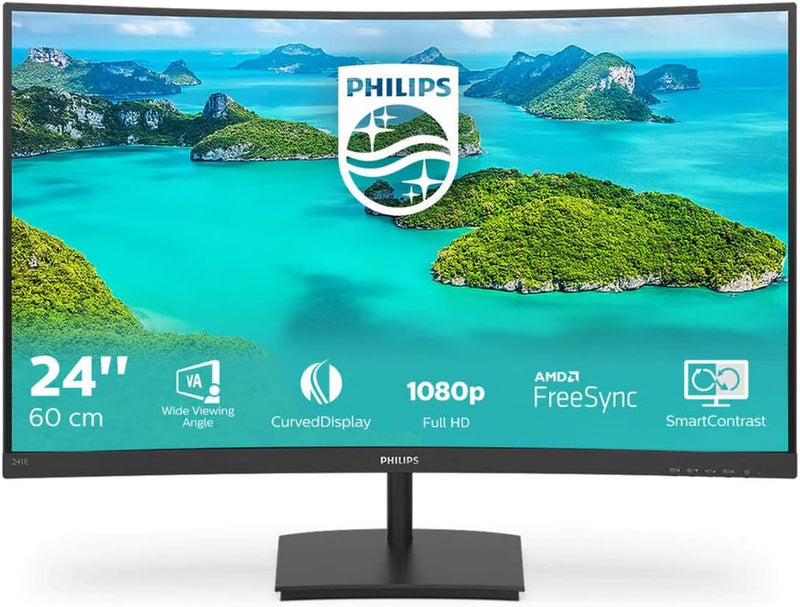 PHILIPS 241E1SCA - 24 Zoll FHD Curved Monitor, FreeSync (1920x1080, 75 Hz, VGA, HDMI) schwarz 24 Zol