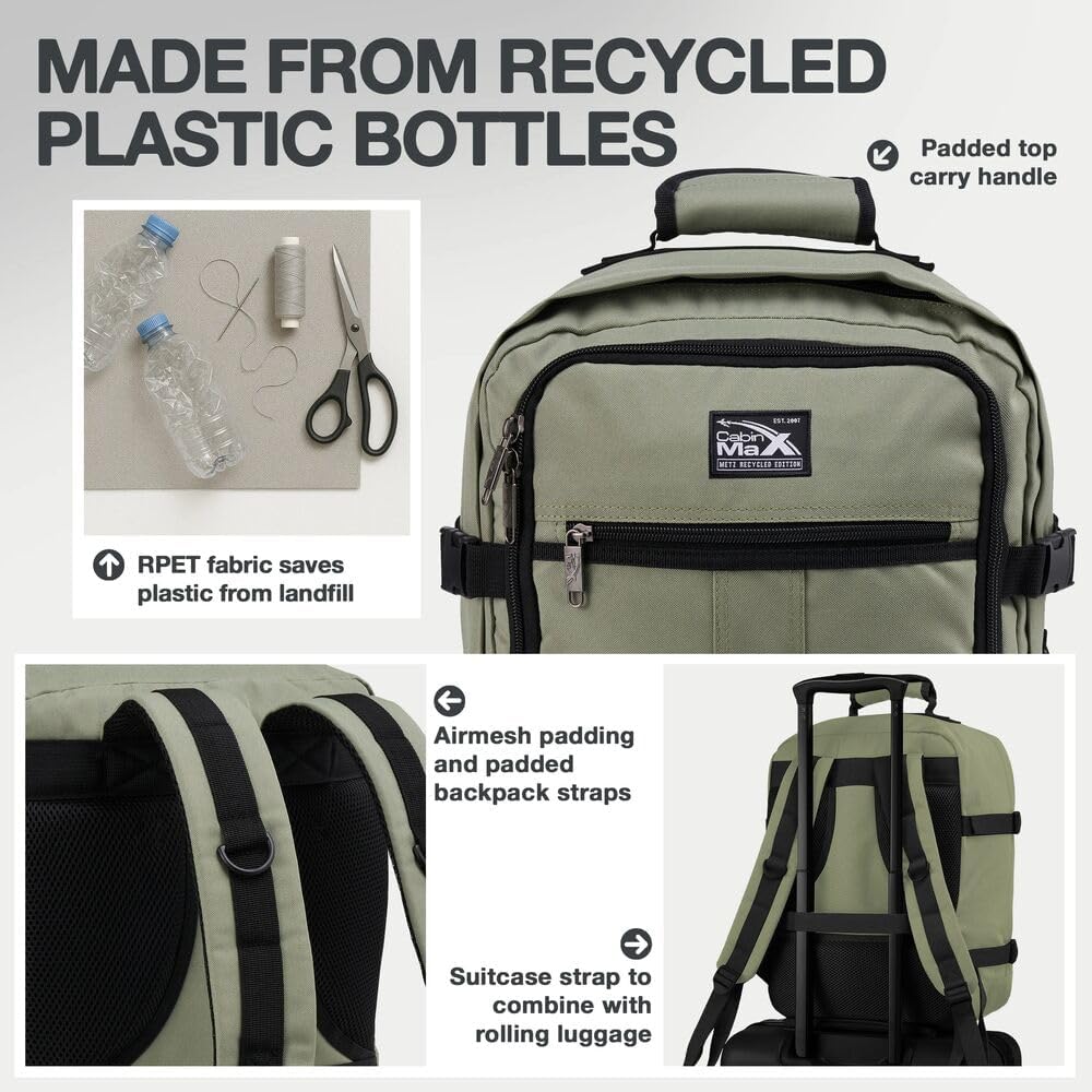 Cabin Max Metz - 40x30x20 Rucksack : Ideales Handgepäck und Reiserucksack für Flugzeug, Reisetasche
