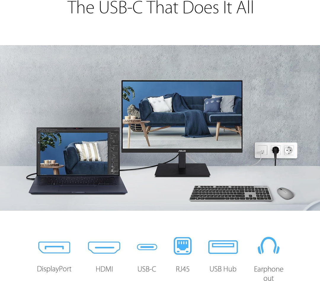 ASUS Business VA27ACFSN - 27 WQHD Monitor - Rahmenlos, ergonomisch, Flicker-Free, Blaulichtfilter, A