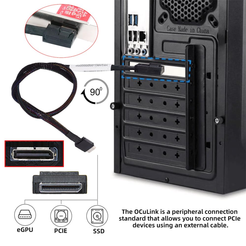 NFHK OcuLink PCIe 4.0 PCI-Express SFF-8611 4i auf SFF-8611 Datenkabel für eGPU SSD, links gewinkelt,