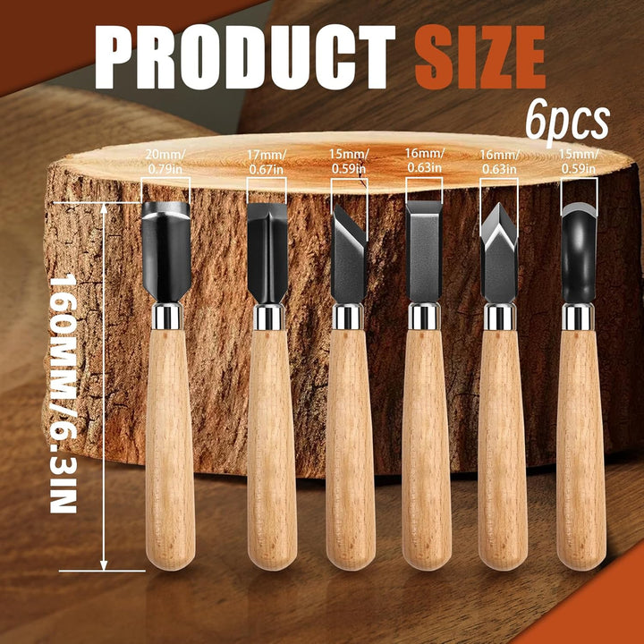 Stechbeitel Set für Holz 6tlg Schnitzwerkzeug für Holz Stemmeisen HolzmeissEl Stecheisen Satz zur Ho