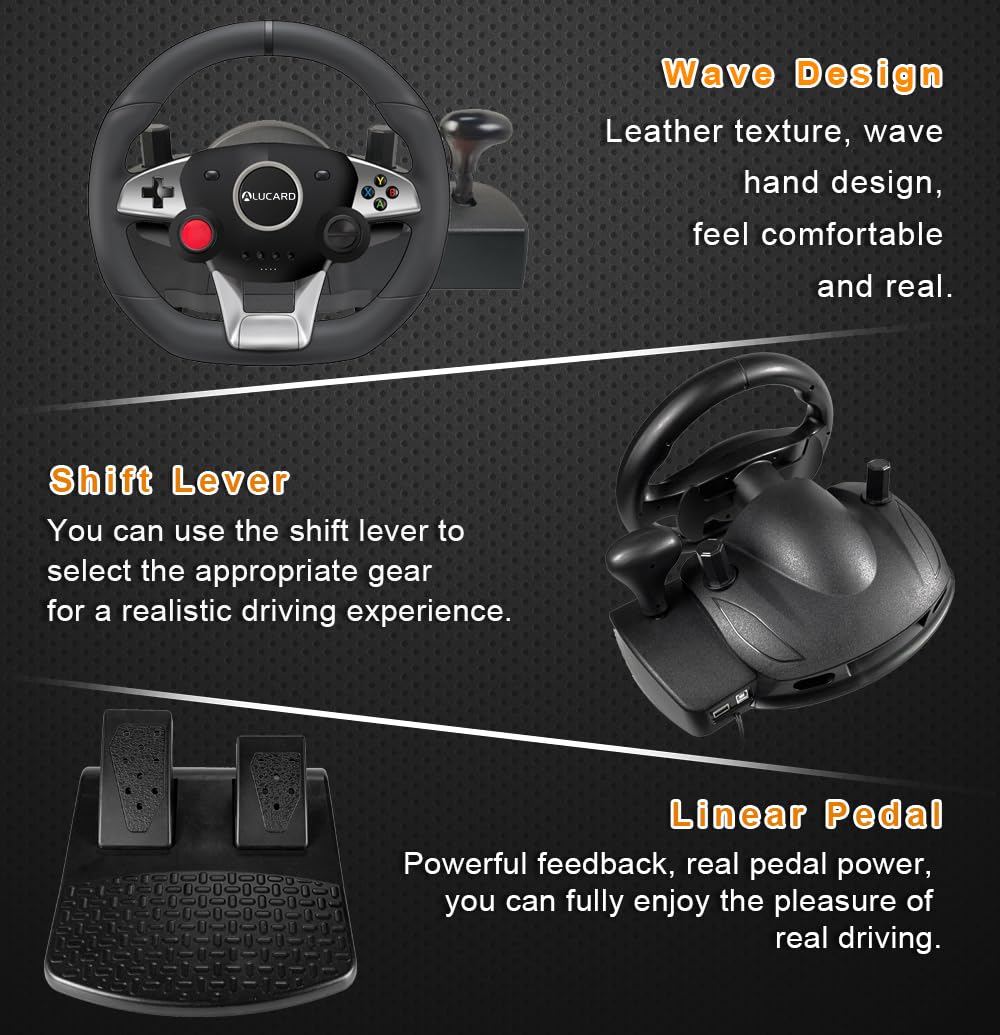DuLingKer PC Lenkrad mit Pedalen und Schaltung, 270° Gaming Lenkrad für PC/PS4/Switch/PS3/Xbox One/X
