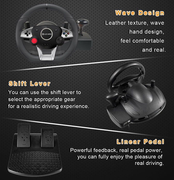 DuLingKer PC Lenkrad mit Pedalen und Schaltung, 270° Gaming Lenkrad für PC/PS4/Switch/PS3/Xbox One/X