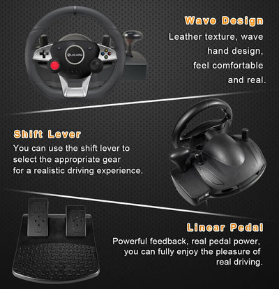 DuLingKer PC Lenkrad mit Pedalen und Schaltung, 270° Gaming Lenkrad für PC/PS4/Switch/PS3/Xbox One/X