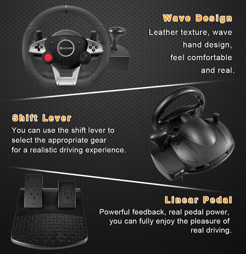 DuLingKer PC Lenkrad mit Pedalen und Schaltung, 270° Gaming Lenkrad für PC/PS4/Switch/PS3/Xbox One/X