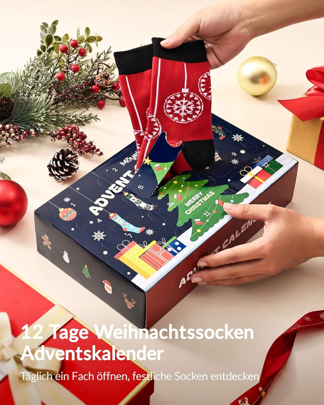 Moyel 12 Paar Adventskalender Socken Herren 43-46 Lustige Adventskalender 2025 Männer Advent Calenda