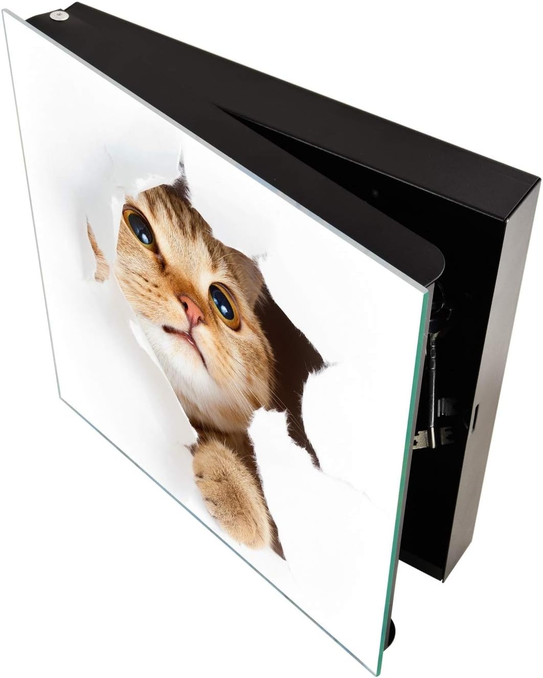 Concept Crystal Schlüsselkasten zur Wandmontage mit dekorativer Magnettafel K02 Katze in Papier Link