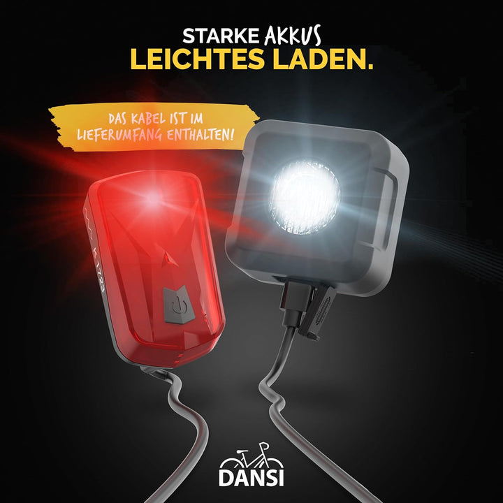 DANSI Ahead 25 Fahrradlicht Set - Fahrrad Licht 25/10 LUX + Rücklicht bis 300m Sichtweite - USB-C Au