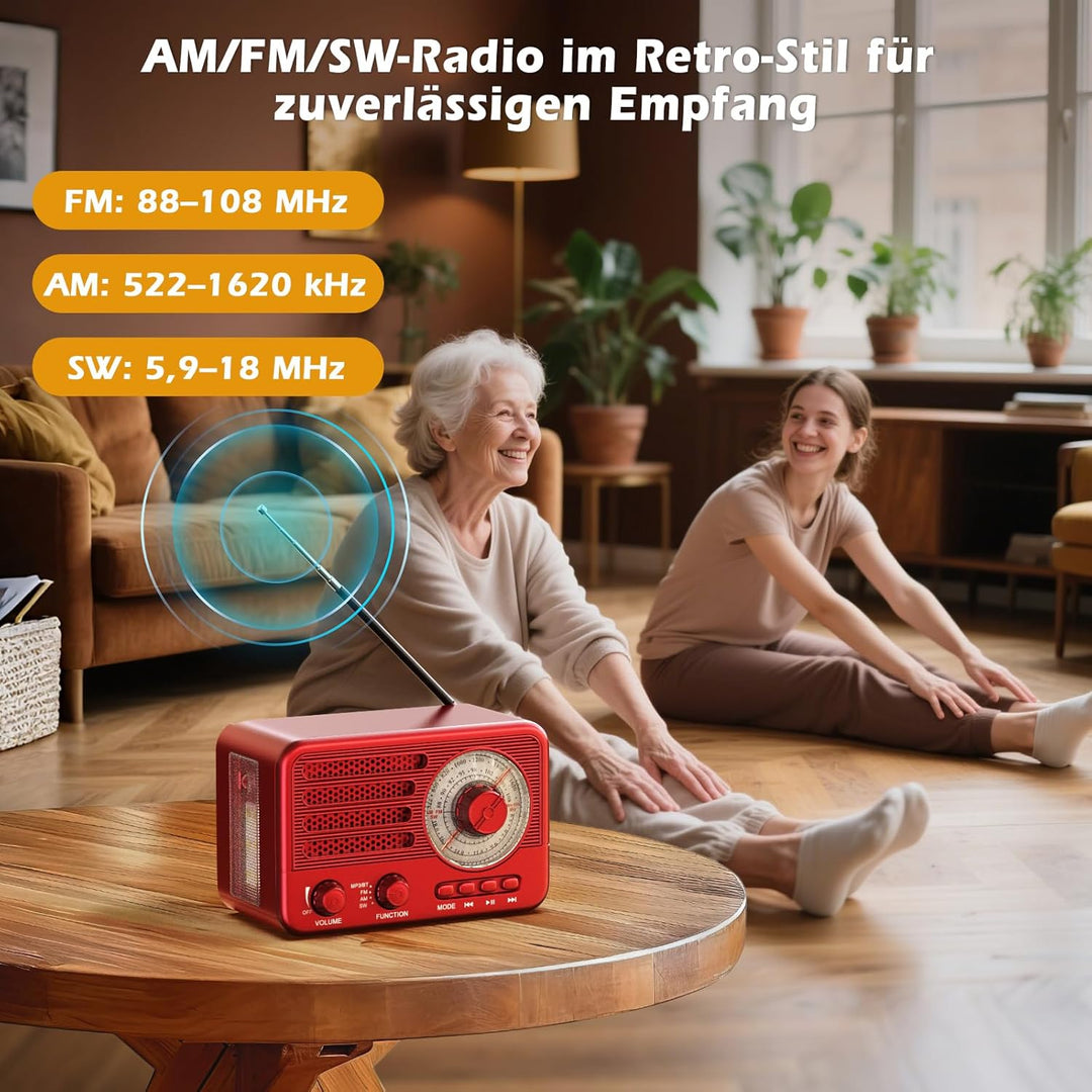 Vintage-Transistorradio – Retro-Stil mit moderner Reichweite, tragbar, AM/FM/SW, mit USB/TF/Aux-MP3-