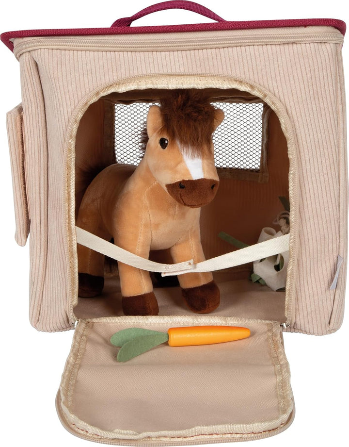 small Foot Spielset Pferd mit Stall und Zubehör in der Tasche, Plüschpferd mit vielseitiger REIT- un