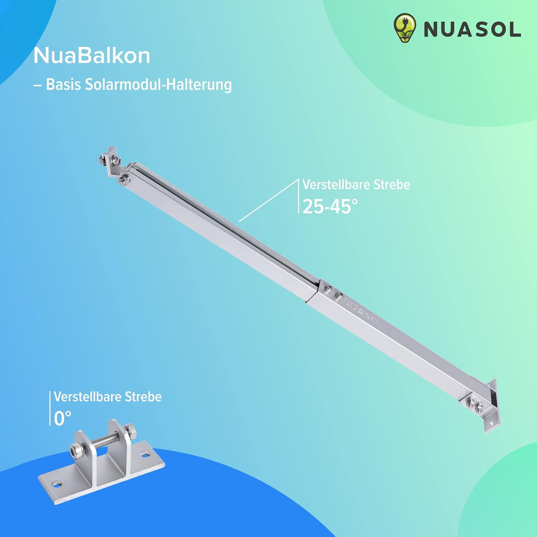 NuaSol - Balkonkraftwerkhalterung Geländer Befestigung für 1 Solarmodul, ein Wechselrichter Photovol