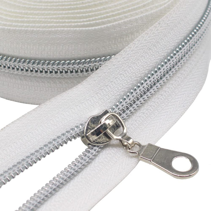 MebuZip 9 m Silber endlos Reissverschluss Meterware Nylon 6mm (Weiss) | Reissverschluss 25 Nonlock-Z