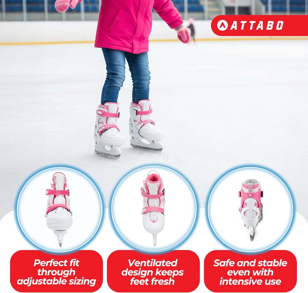ATTABO KOA Kinder verstellbare Schlittschuhe | Freizeit Eislaufschuhe | PVC & PP Hartschale | Edelst