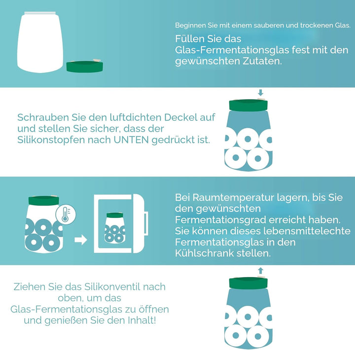 HEFTMAN Gärglas mit Entlüftungsventil mit 1-Wege-Entlüftung - 2.2L 2er-Pack Lebensmittelecht Ferment