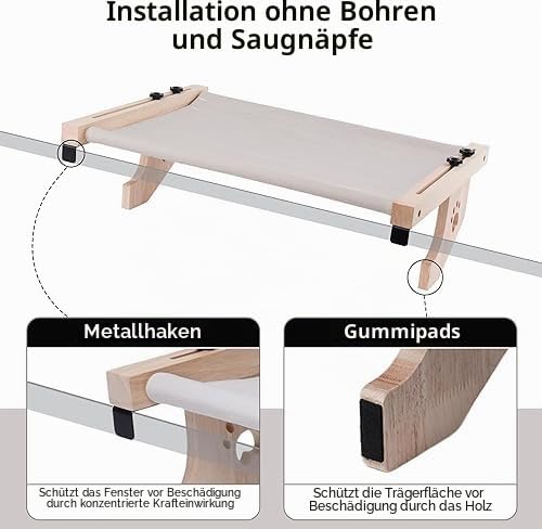 Katzenfenstersitz, Katzenbett Hängematte Holz Verstellbare Sitzstange für Katzenfenster Abnehmbares