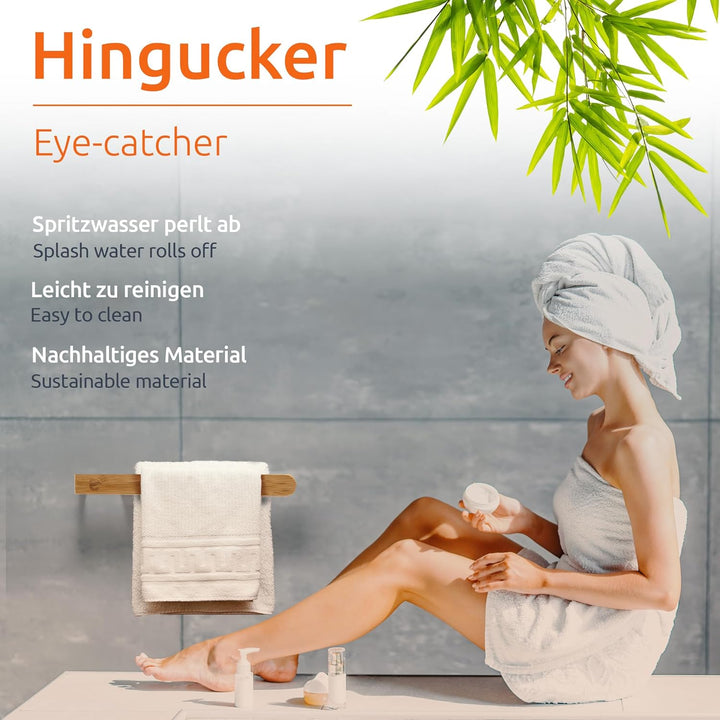 ECENCE Handtuchhalter Holz ohne Bohren, Natürlich & Stilvoll, Selbstklebende Handtuchstange aus Bamb