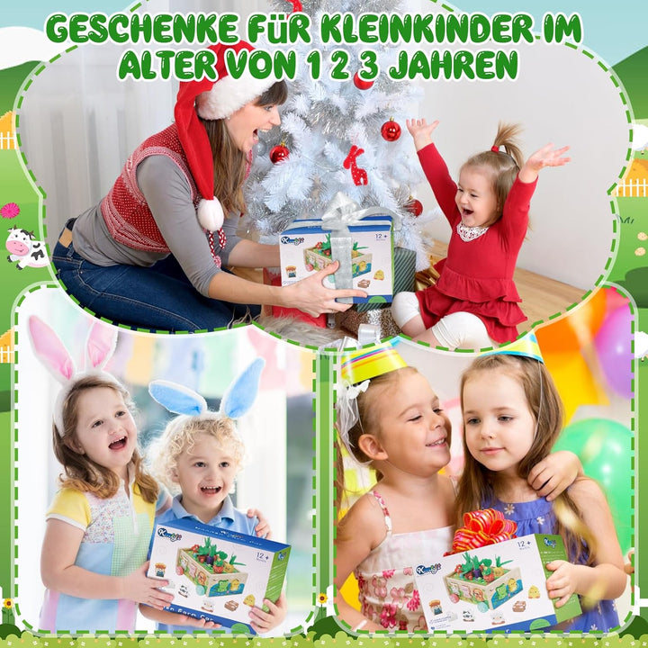 Montessori Spielzeug ab 1 2 3 Jahr | Holzspielzeug mit Karte 7-in-1 Farmspiel Motorikspielzeug aus H