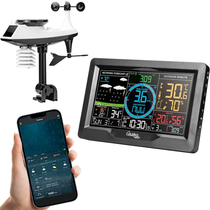 Premium WLAN Wetterstation m. XL-Farbdisplay, Aussensensor, App-Daten, Messung von Temperatur, Regen