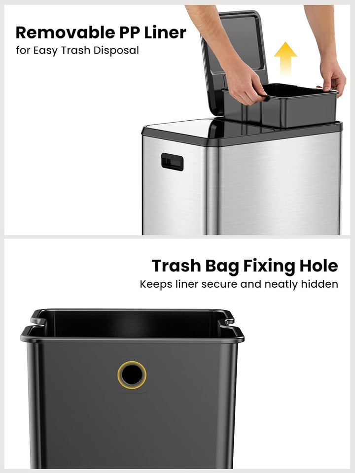 YEAUPE PRO Mülleimer Küche 2x30L Edelstahl, 60L Doppel Treteimer Mülltrennung, Abfalleimer mit Soft