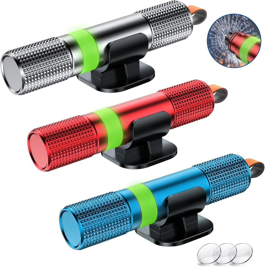 SUNFATT 3 Stück Notfallhammer Auto mit Gurtschneider – Nachleuchtend &amp; aus Aluminium – 2 in 1 Autosc