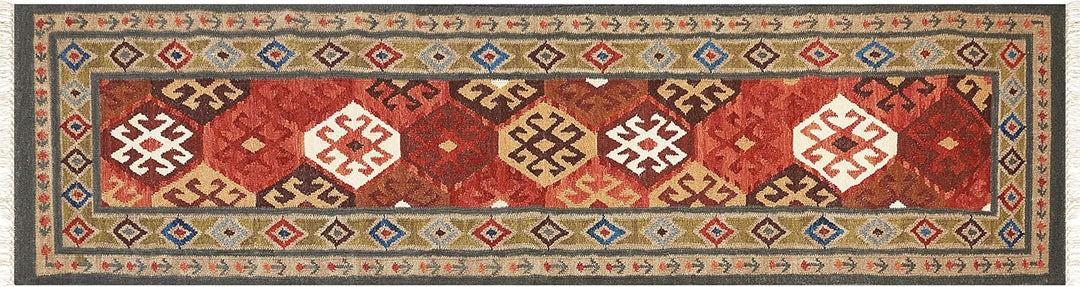 Kelim-Teppich Wolle bunt 80 x 300 cm handgewebt orientalisches Muster Urtsadzor