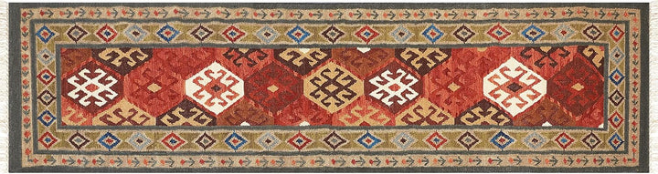 Kelim-Teppich Wolle bunt 80 x 300 cm handgewebt orientalisches Muster Urtsadzor