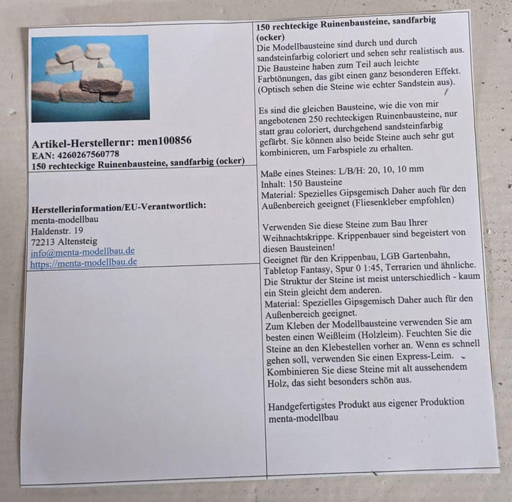 150 rechteckige Ruinenbausteine, sandfarbig (Ocker)