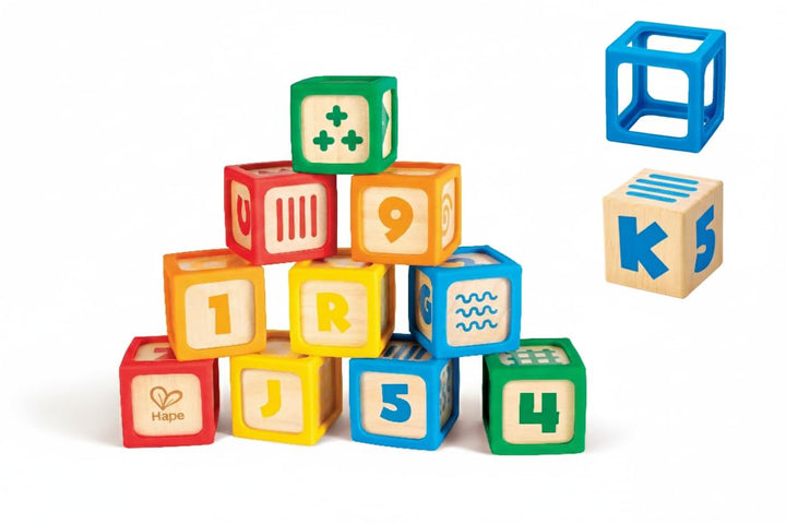 Hape ABC-Spielsteine, 10-teilig - Holzbaustein-Set, Stapeln und Sortieren, Bauklötze mit Buchstaben,