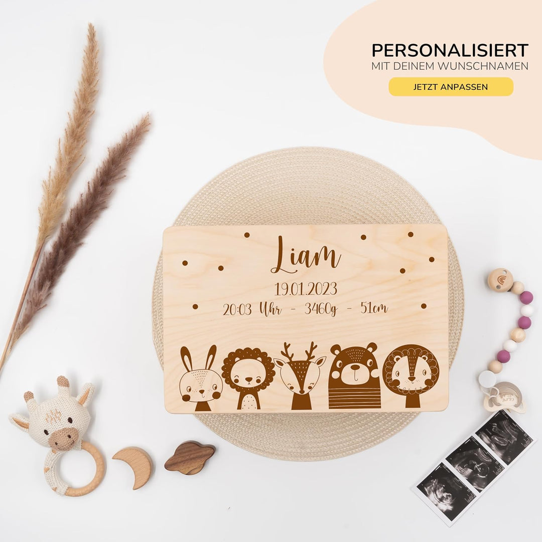 KIDSMOOD - Erinnerungsbox Baby, personalisierte Holzkiste mit Deckel, Ideal zur Aufbewahrung von Eri