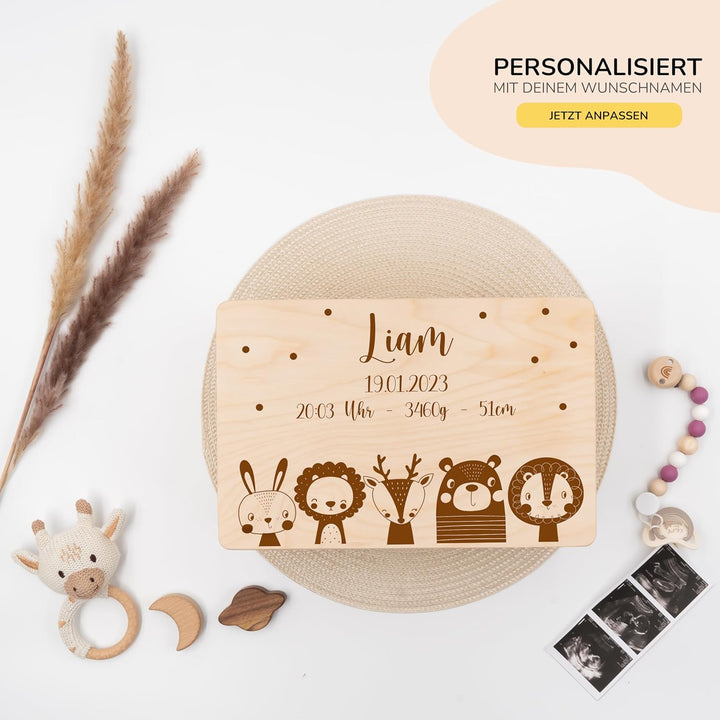 KIDSMOOD - Erinnerungsbox Baby, personalisierte Holzkiste mit Deckel, Ideal zur Aufbewahrung von Eri