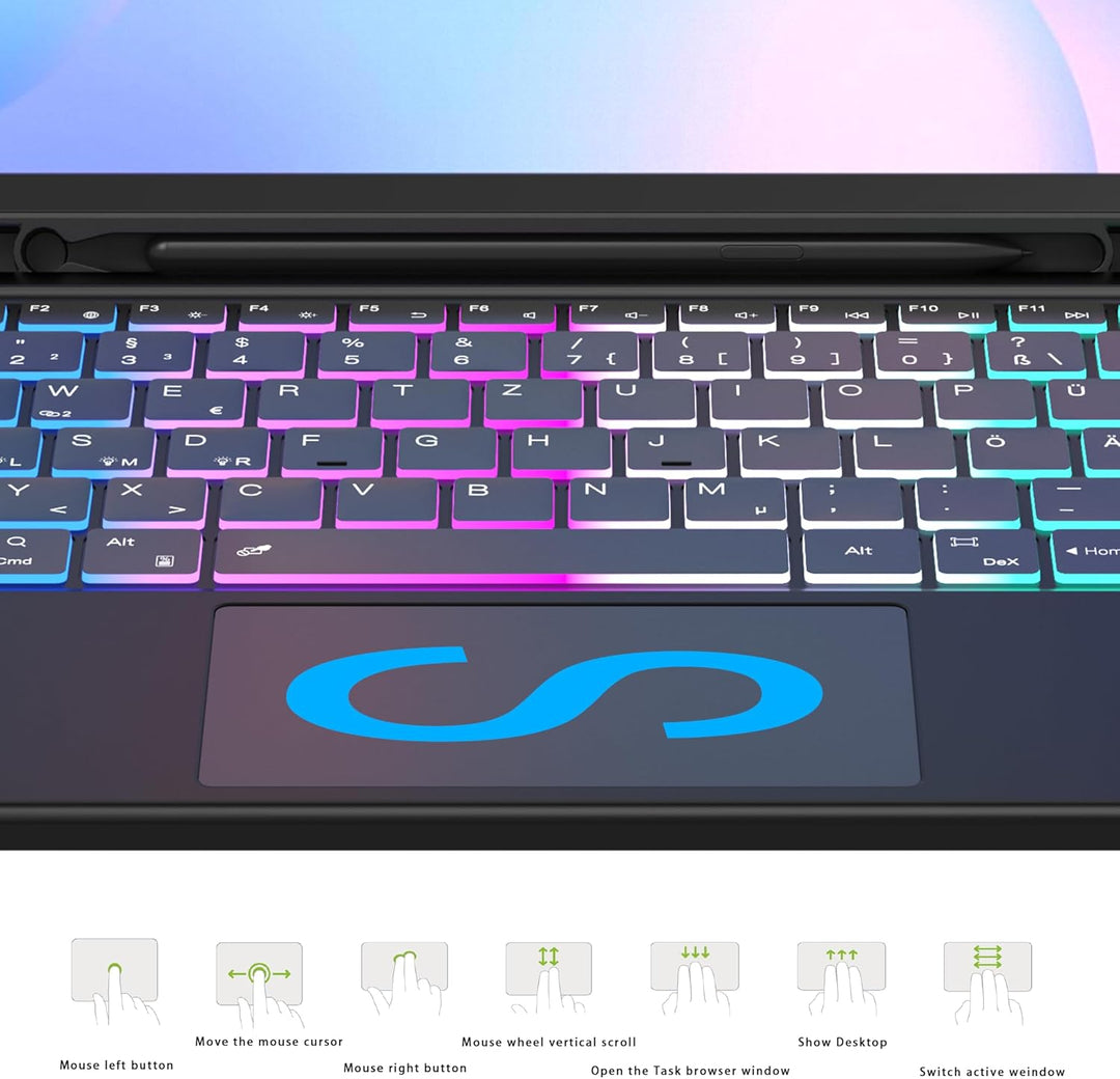 für Samsung Tab S10 FE+ Plus 13.1 Zoll Hülle mit Tastatur: Tastatur mit Touchpad & 3-Zozen-7-Farbige