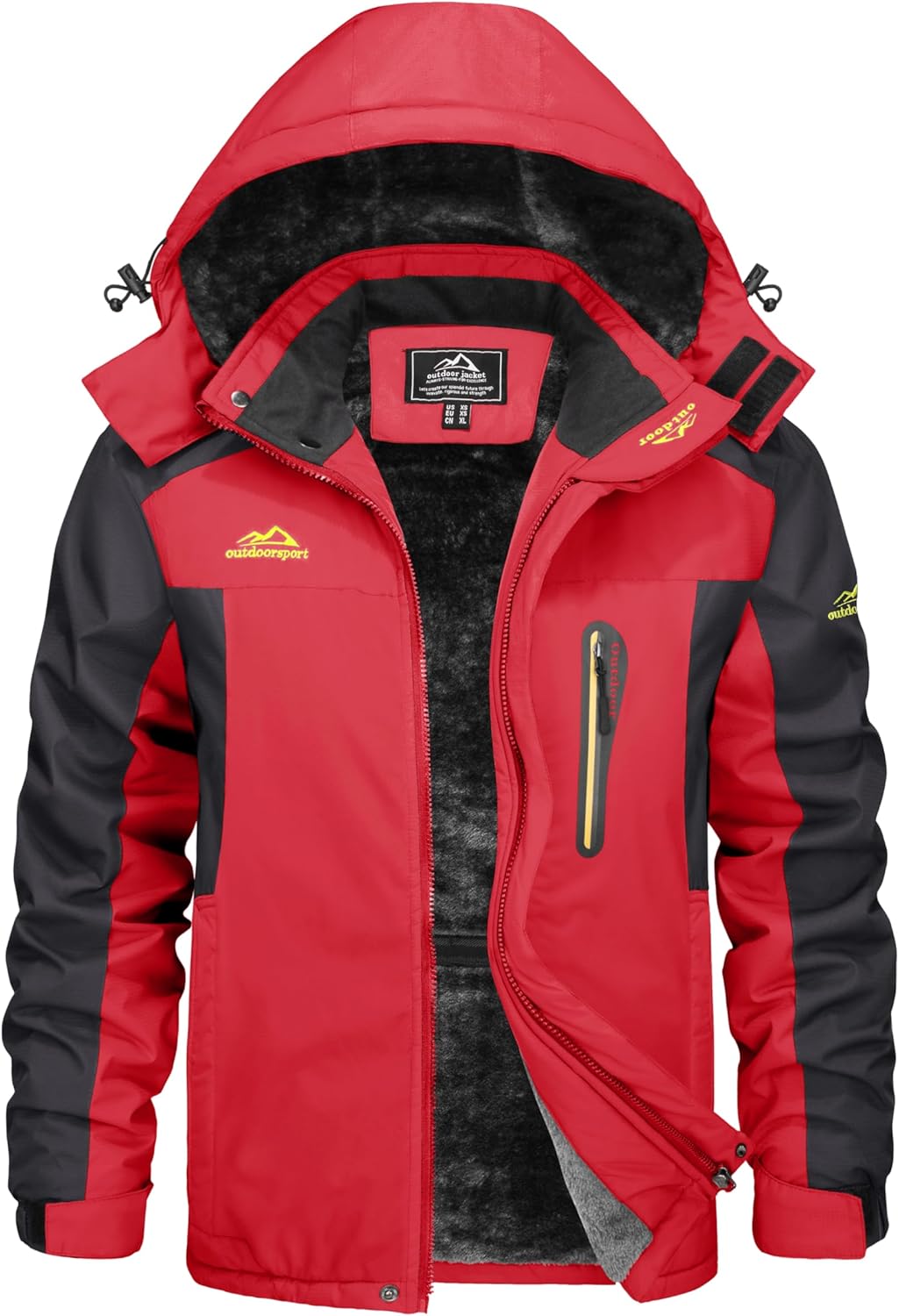 KEFITEVD Herren Winterjacke Wasserabweisende Warm Gefüttert Skijacke Outdoorjacke mit Abnehmbarer Ka