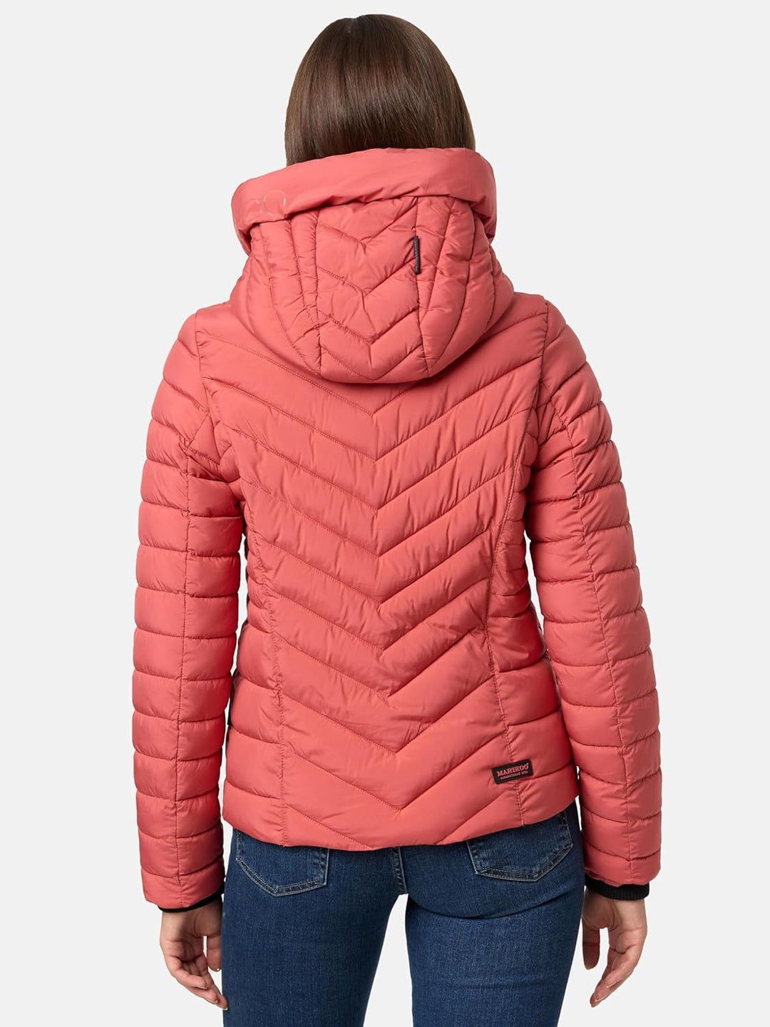 MARIKOO Damen Übergangsjacke leichte Steppjacke kurz mit abnehmbarer Kapuze Kagomee XS-XXL S Rouge,