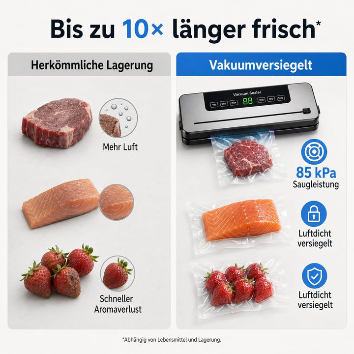 Vakuumiergerät mit 100 Vakuumbeuteln, Trocken- &amp; Nass-Modus
