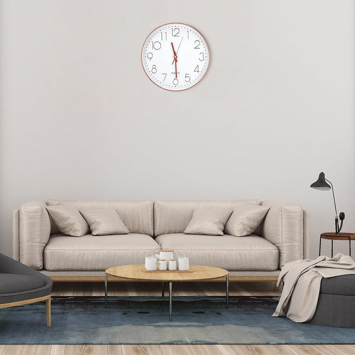 Wanduhr 30 cm, Quartz Lautlos wanduhren rund, für Büro,Wohnzimmer, Küche, Schule Kinderzimmer（Rose G