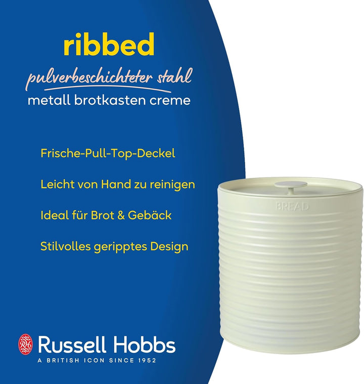 Russell Hobbs RH03269CEU7 Ribbed Brotkasten – Brotkasten aus Metall, grosser Küchenkanister, Aufbewa