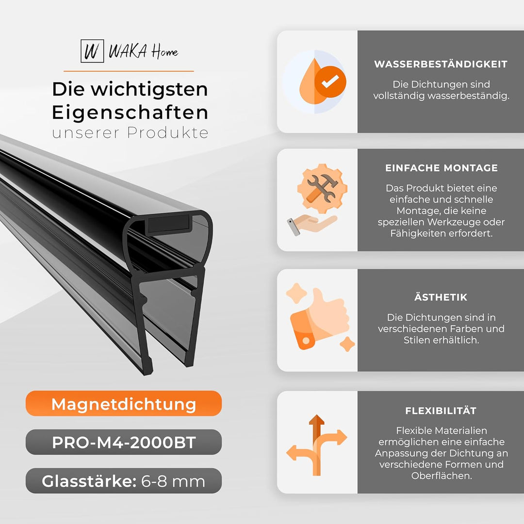 WAKA Premium SET Magnet - Duschdichtung & Duschtür PRO-M4 Duschdichtungen für Duschtüren Optisch Sch