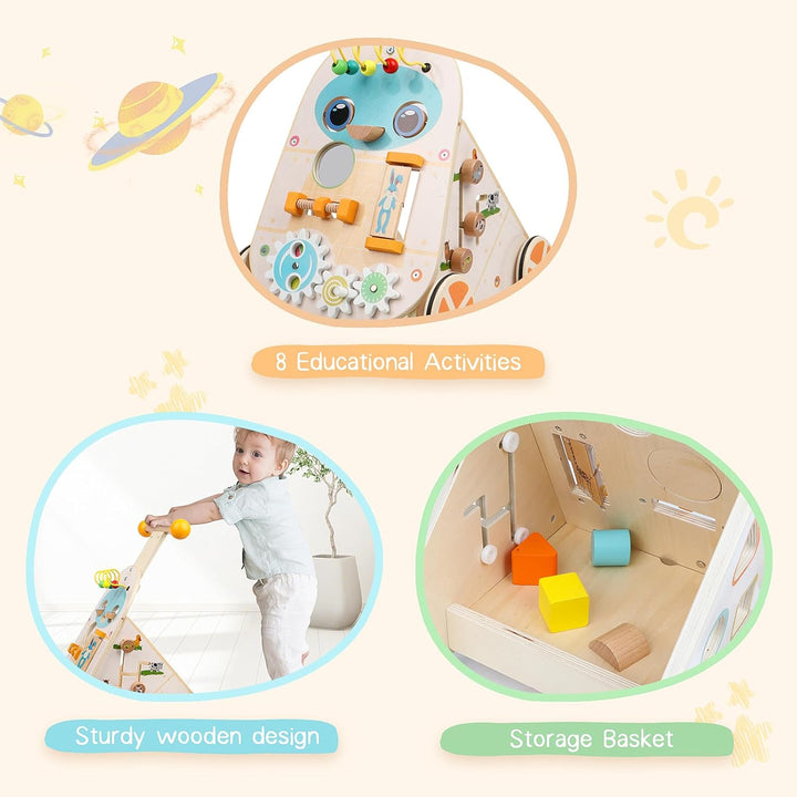 Jacootoys hölzerne Aktivität Walker, einstellbare Geschwindigkeit Kleinkind Push Walker Activity Cen