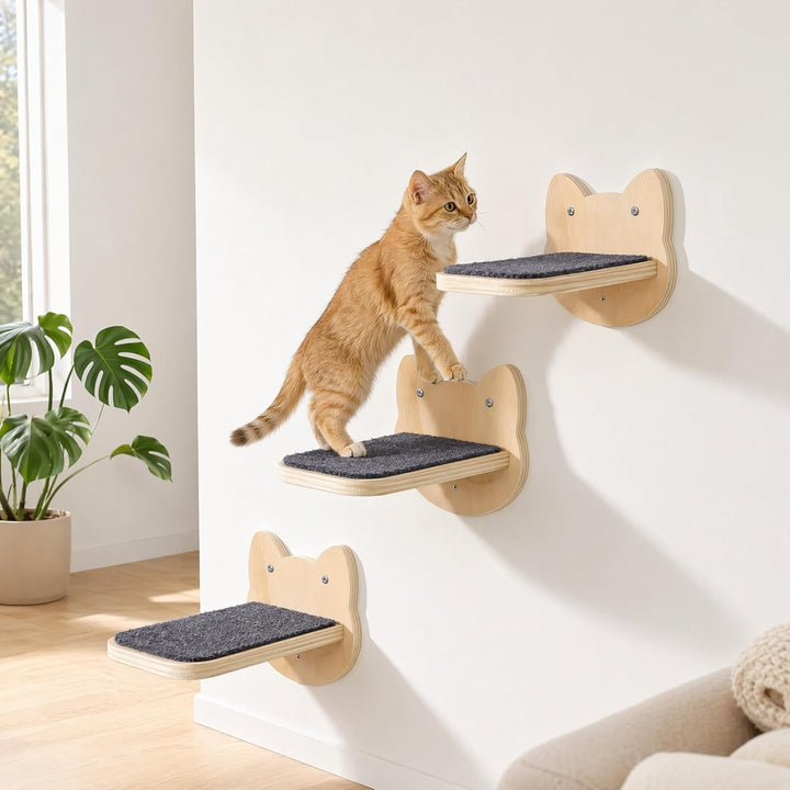 4 Stück Katzentreppe Wand, Kletterstufe 21CM, DIY Kletterwand Katzen, Katzenleiter Katzenbretter, Ka