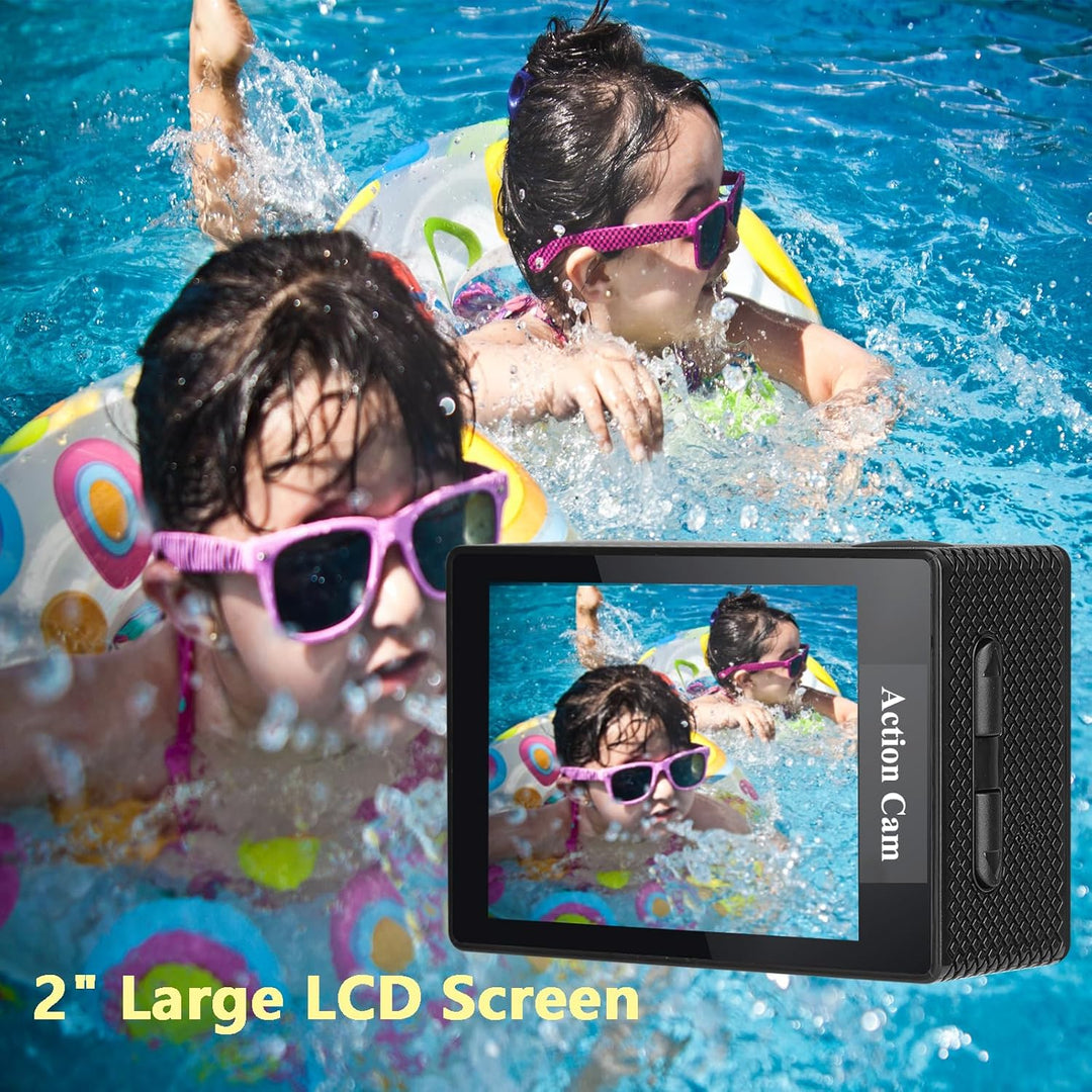Action Cam1080P mit 16GB Speicherkarte, Unterwasserkamera wasserdicht bis 30M, Actionkamera mit 2×90