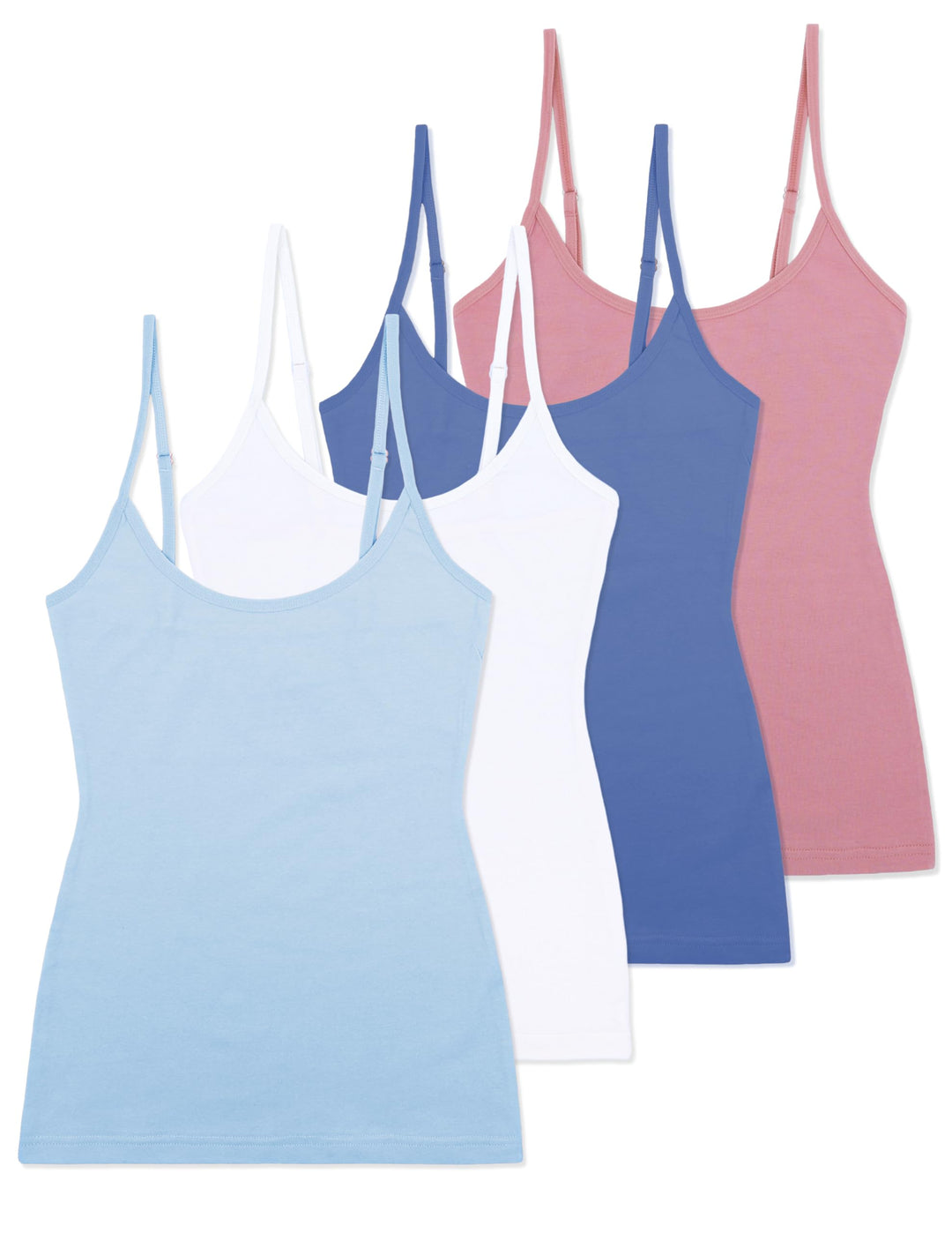 Comfneat Damen 4-Pack Spaghetti Tops Slim-Fit Verstellbare Träger Camisole Baumwolle Elasthan Unterh