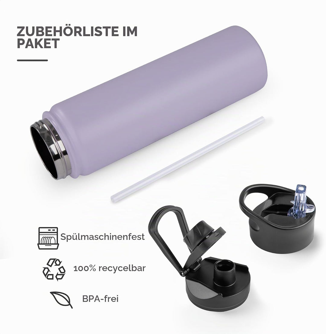 Edelstahl Trinkflasche - 750ml - mit Strohhalm,Auslaufsicher,Kohlensäure Geeignet,BPA frei Thermosfl